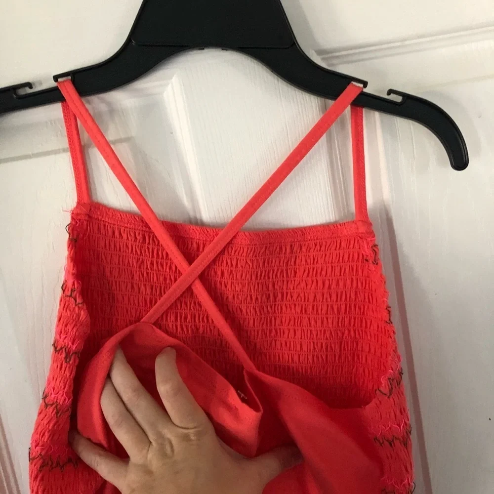 NWOT JUSTICE scrunchy pink embroidered spaghetti strap crossed back top SZ 18